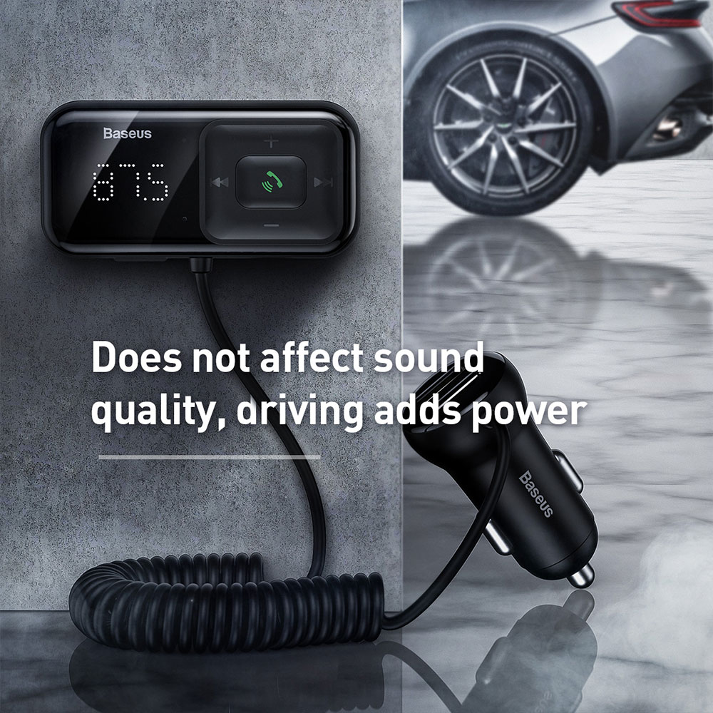 Picture of Baseus Wireless Bluetooth MP3 Dual USB Car Charger Battery Voltaga Monitoring Car Charger Hand Free Call Car Charger TF Card Aux Music Playback Car Charger