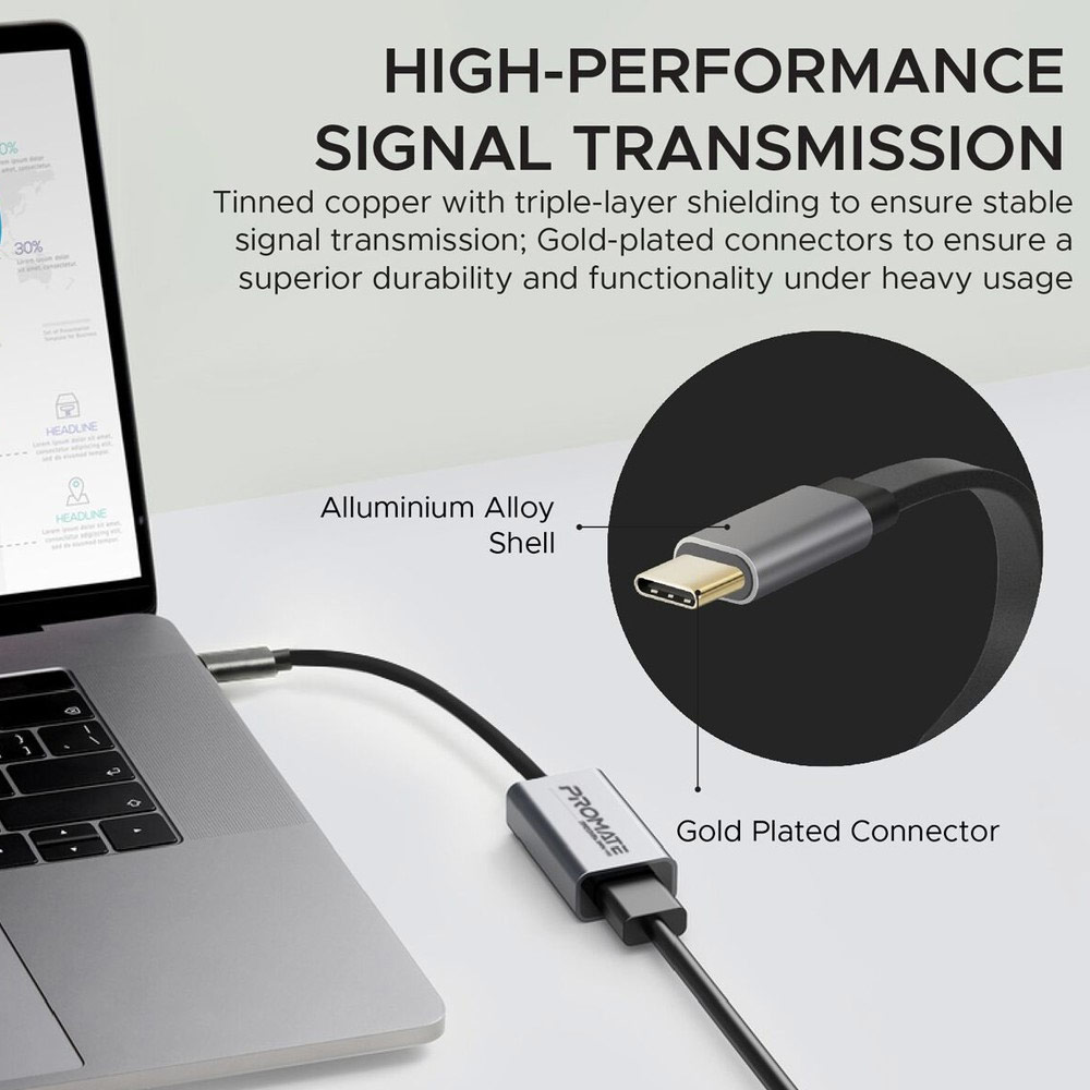 Picture of Promate Type-C� to HDMI Adapter Premium High Definition 4K 30Hz Video Converter USB-C� to HDMI with Audio Output for USB Type-C� Enabled Devices iPad Pro MacBook MediaLink-H1
