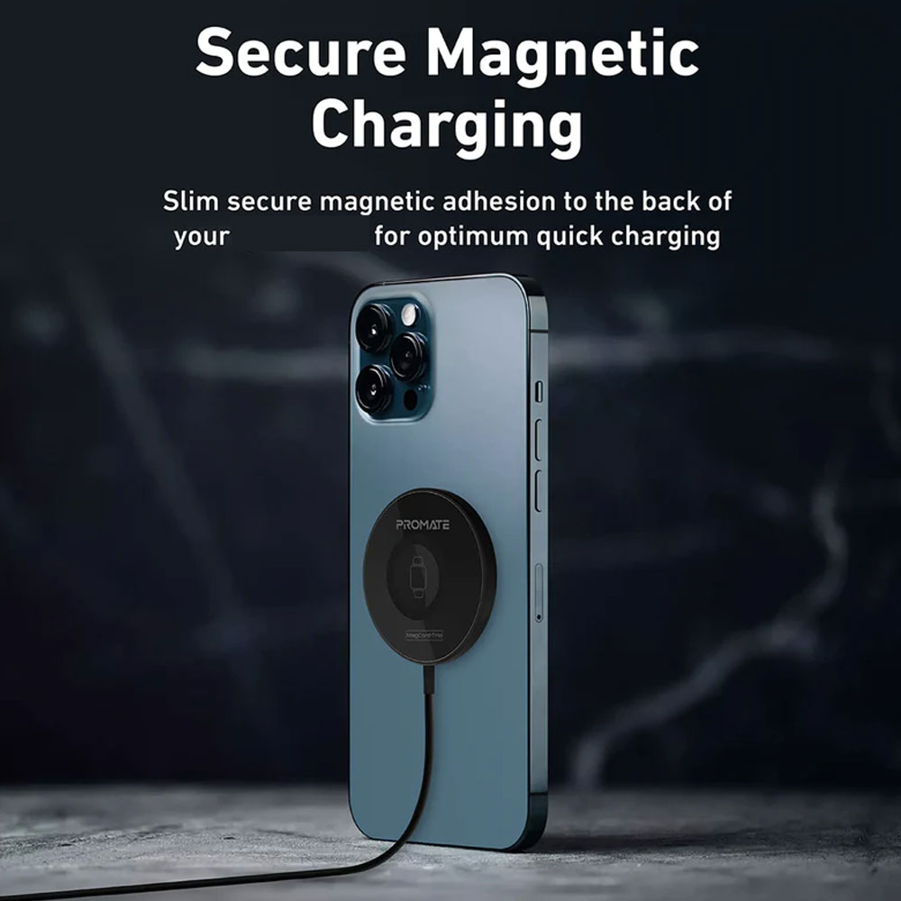 Picture of  Apple Airpods 2 Charger | Promate 3-in-1 Wireless Charger Dual Sided Magnetic Qi Wireless Charging Pad with 15W Mag-Safe Charging for iPhone 13 14 Pro Max  5W Apple Watch AirPods Pro Charger and USB-C� Connector for All Qi-Enabled Devices MagCord-Trio (Black)