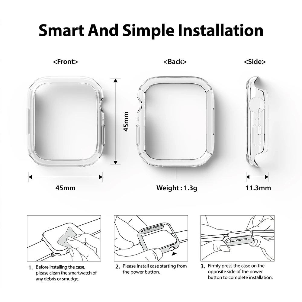 Picture of Apple Watch 45mm Case | Ringke Slim Perfect Fit Case for Apple Watch Series 7 8 9 45mm  (2 PACK Clear and Matte Black)